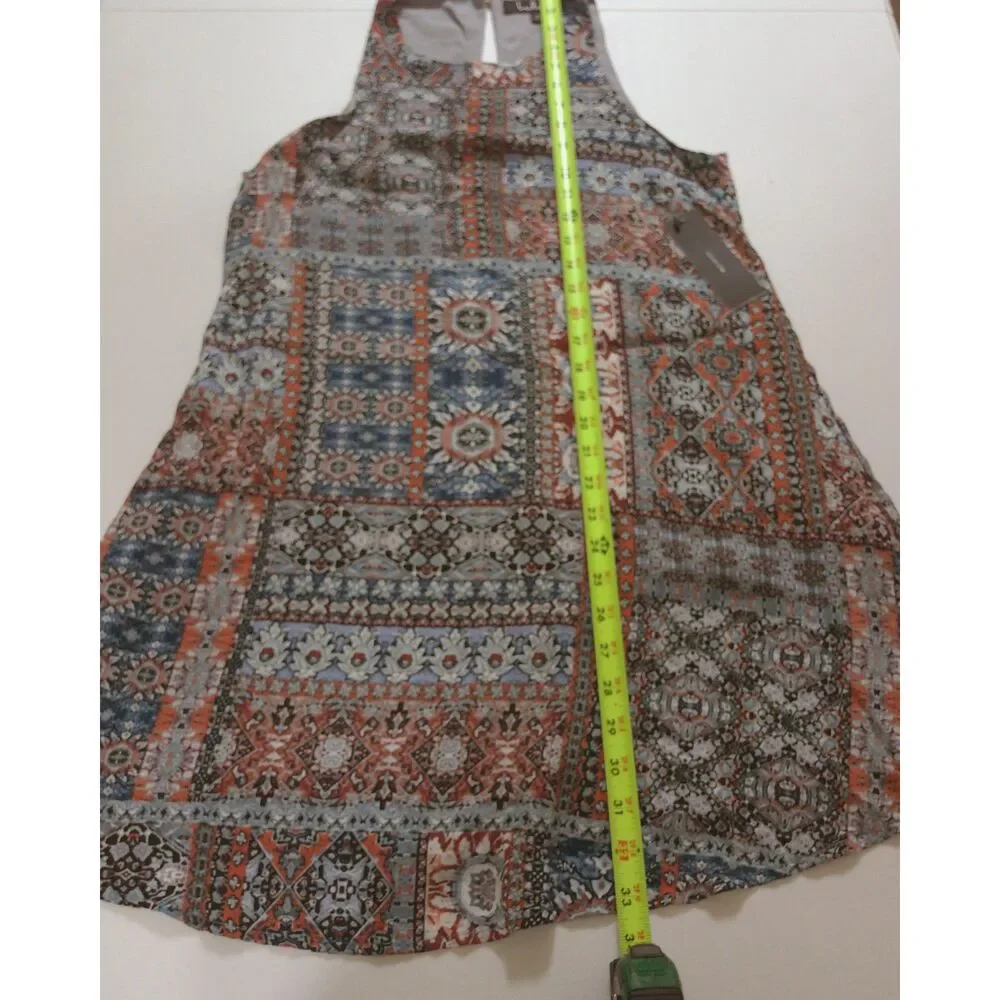 Lulus NWT Mosaic Tile Boho Shift Dress Small Sleeveless Rayon Made in USA